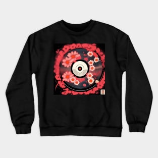 Vintage Floral Red Aesthetic Flowers Vinyl Record Crewneck Sweatshirt